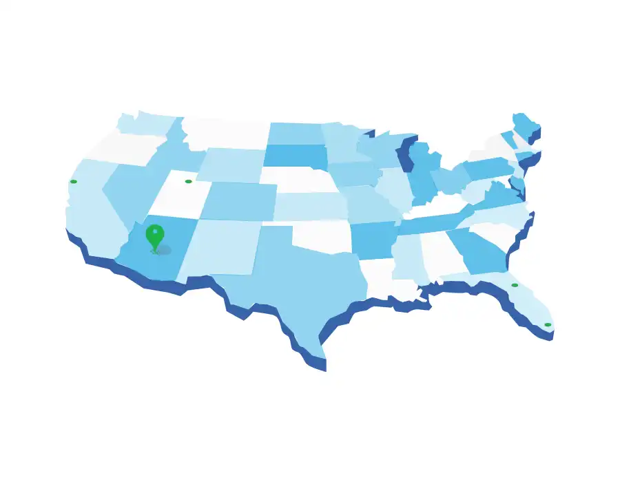 United States map with a Phoenix location pin and “Phoenix-Based • Serving Clients Nationwide