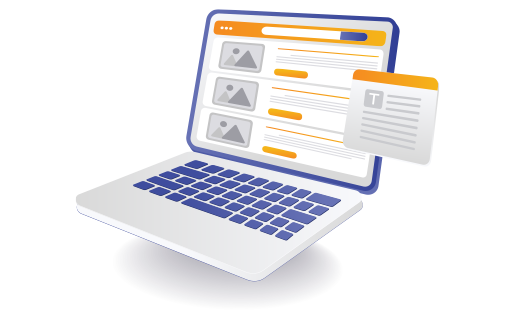 Illustration of a website displayed on a laptop with structured page content